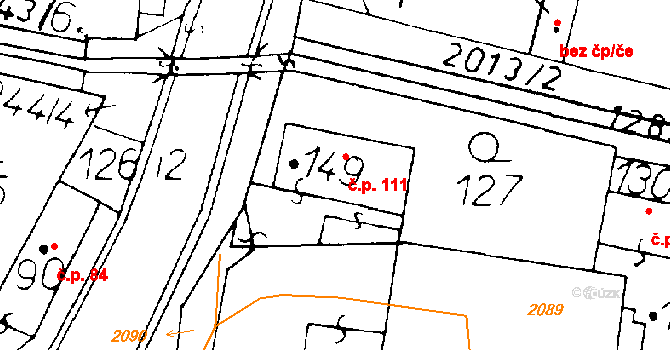 Ředhošť 111, Mšené-lázně na parcele st. 149 v KÚ Ředhošť, Katastrální mapa
