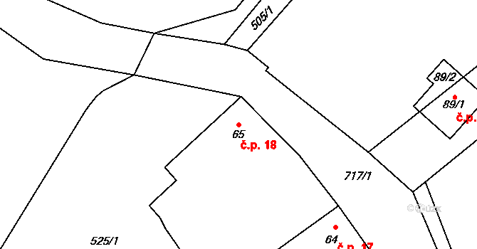 Ostrov 18, Třebnouševes na parcele st. 65 v KÚ Ostrov v Podkrkonoší, Katastrální mapa