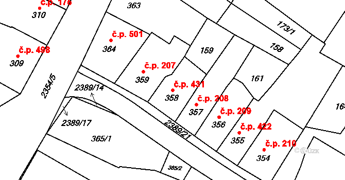 Hořice 431 na parcele st. 358 v KÚ Hořice v Podkrkonoší, Katastrální mapa