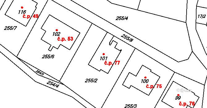 Domoradice 77, Vysoké Mýto na parcele st. 101 v KÚ Domoradice, Katastrální mapa