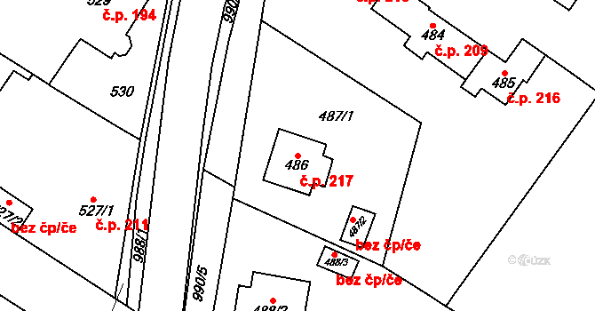 Milovice 217 na parcele st. 486 v KÚ Milovice nad Labem, Katastrální mapa