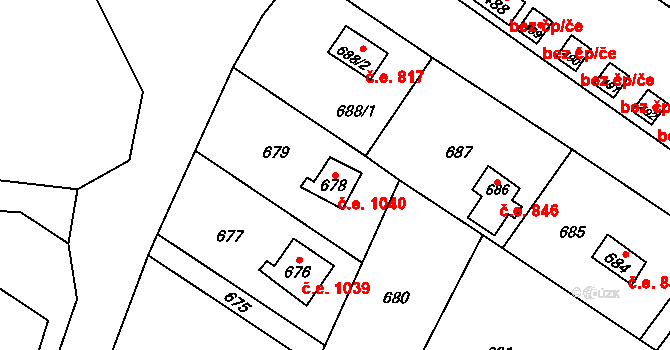 Mostkovice 1040 na parcele st. 678 v KÚ Stichovice, Katastrální mapa