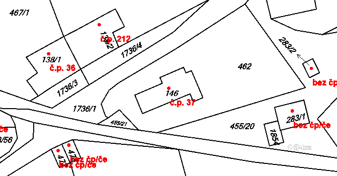Trstěnice 37 na parcele st. 146 v KÚ Trstěnice u Litomyšle, Katastrální mapa