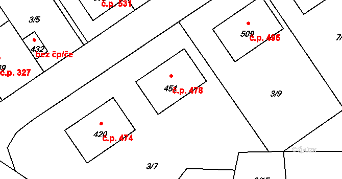 Okříšky 478 na parcele st. 451 v KÚ Okříšky, Katastrální mapa