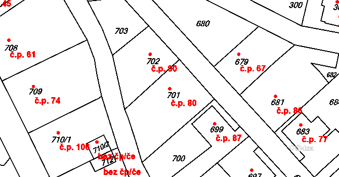 Děčín XXXII-Boletice nad Labem 80, Děčín na parcele st. 701 v KÚ Boletice nad Labem, Katastrální mapa