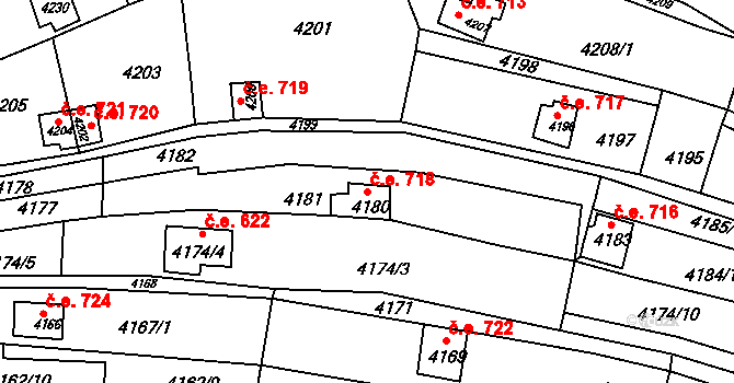 Bystrc 718, Brno na parcele st. 4180 v KÚ Bystrc, Katastrální mapa