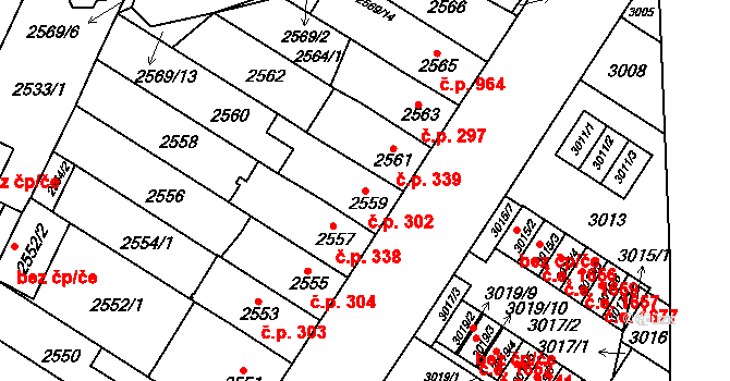 Řečkovice 302, Brno na parcele st. 2559 v KÚ Řečkovice, Katastrální mapa