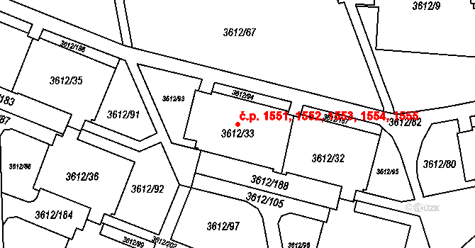 Řečkovice 1551,1552,1553,1554,, Brno na parcele st. 3612/33 v KÚ Řečkovice, Katastrální mapa