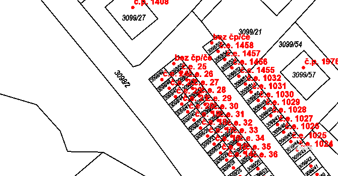 Pelhřimov 23 na parcele st. 3098/48 v KÚ Pelhřimov, Katastrální mapa