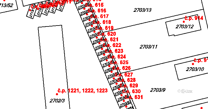 Pelhřimov 623 na parcele st. 2703/45 v KÚ Pelhřimov, Katastrální mapa