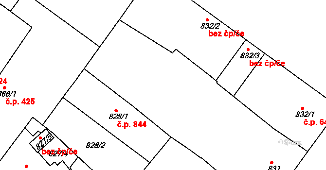 Teplice 537 na parcele st. 831 v KÚ Teplice, Katastrální mapa