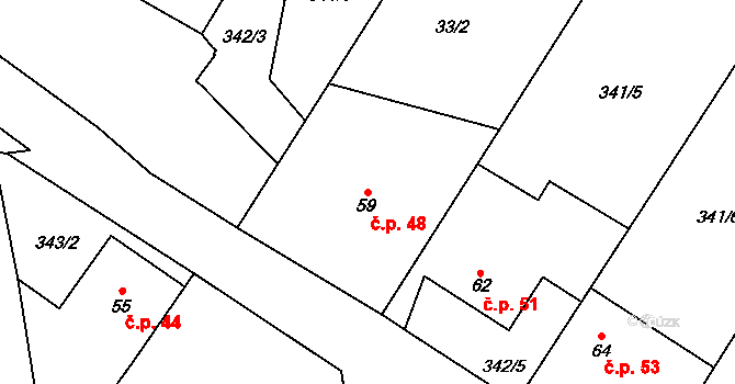 Probluz 48, Dolní Přím na parcele st. 59 v KÚ Probluz, Katastrální mapa