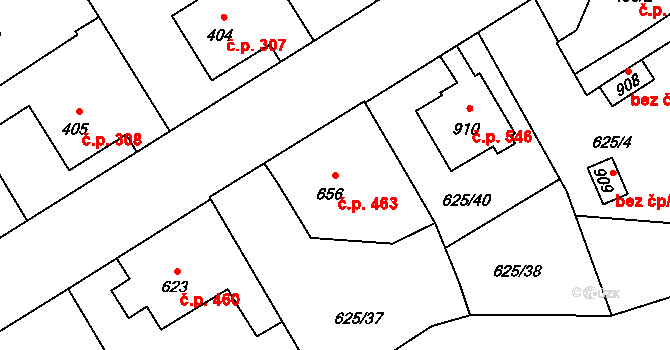 Borohrádek 463 na parcele st. 656 v KÚ Borohrádek, Katastrální mapa