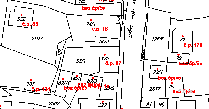 Leskovec 97 na parcele st. 172 v KÚ Leskovec, Katastrální mapa