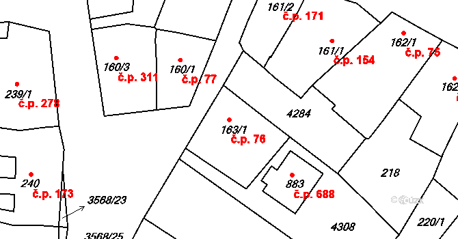 Lomnice nad Lužnicí 76 na parcele st. 163/1 v KÚ Lomnice nad Lužnicí, Katastrální mapa