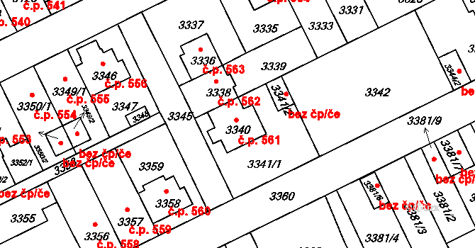 Záběhlice 561, Praha na parcele st. 3340 v KÚ Záběhlice, Katastrální mapa