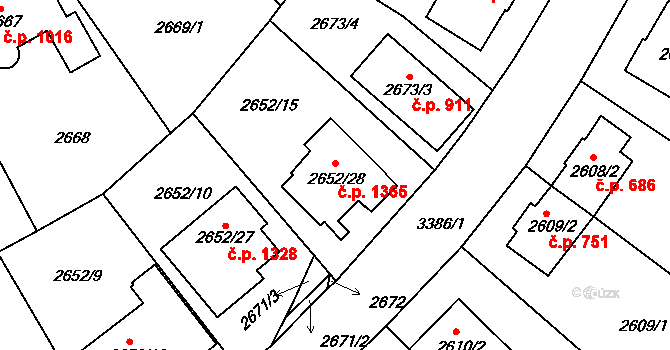 Michle 1365, Praha na parcele st. 2652/28 v KÚ Michle, Katastrální mapa