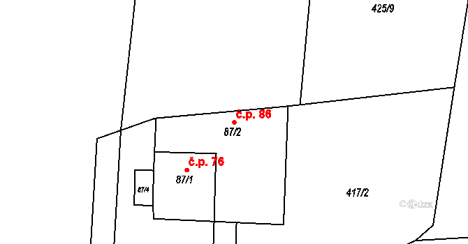 Rovná 86 na parcele st. 87/2 v KÚ Rovná u Strakonic, Katastrální mapa