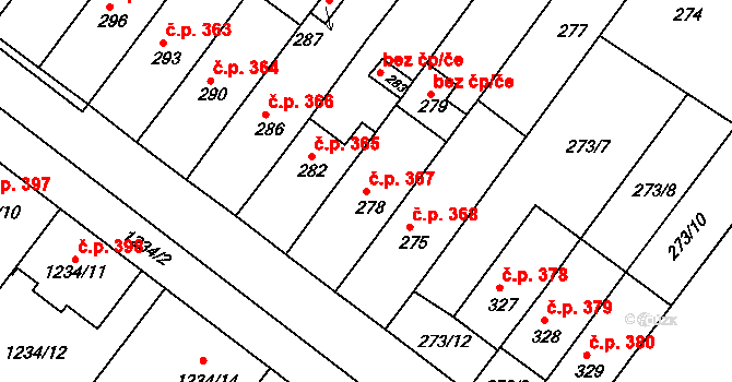 Vlkoš 367 na parcele st. 278 v KÚ Vlkoš u Kyjova, Katastrální mapa