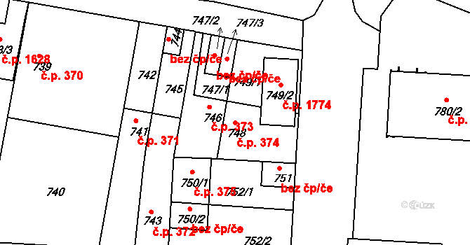 České Budějovice 2 374, České Budějovice na parcele st. 748 v KÚ České Budějovice 2, Katastrální mapa