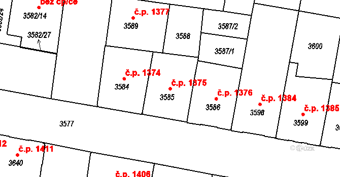 České Budějovice 3 1375, České Budějovice na parcele st. 3585 v KÚ České Budějovice 3, Katastrální mapa