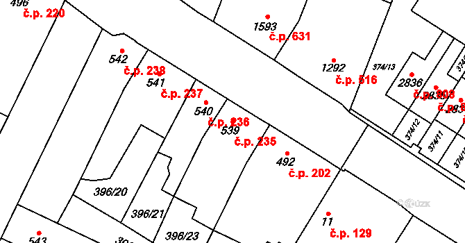 Kukleny 235, Hradec Králové na parcele st. 539 v KÚ Kukleny, Katastrální mapa