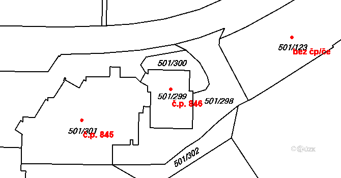 Ráj 846, Karviná na parcele st. 501/299 v KÚ Ráj, Katastrální mapa