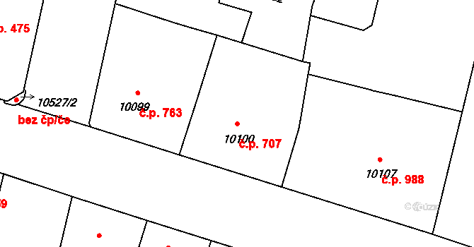 Jižní Předměstí 707, Plzeň na parcele st. 10100 v KÚ Plzeň, Katastrální mapa