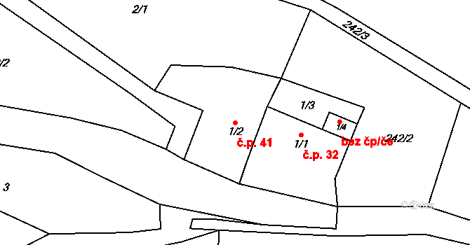 Černovír 41, Ústí nad Orlicí na parcele st. 1/2 v KÚ Černovír u Ústí nad Orlicí, Katastrální mapa