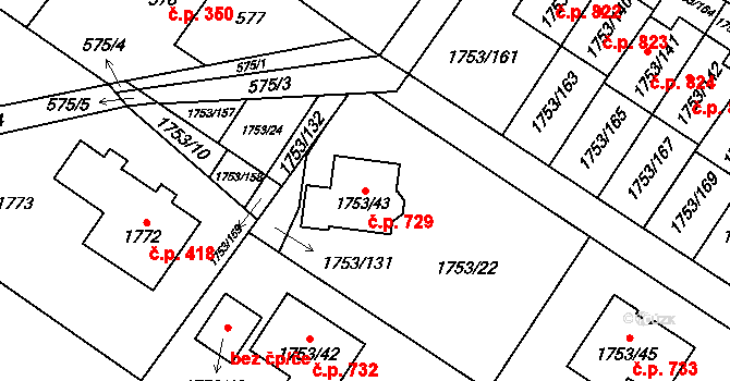 Vřesina 729 na parcele st. 1753/43 v KÚ Vřesina u Bílovce, Katastrální mapa