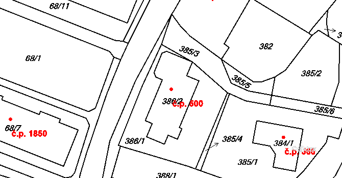 Pokratice 500, Litoměřice na parcele st. 386/2 v KÚ Pokratice, Katastrální mapa