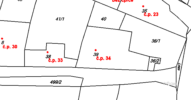 Opatovice 34, Červené Pečky na parcele st. 39 v KÚ Opatovice, Katastrální mapa