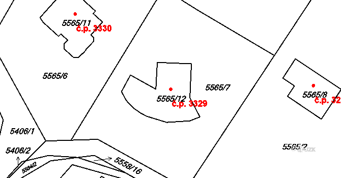 Frýdek 3329, Frýdek-Místek na parcele st. 5565/12 v KÚ Frýdek, Katastrální mapa
