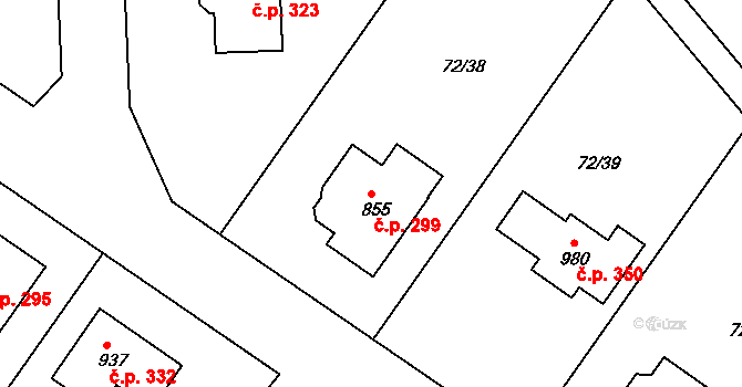 Horní Lomany 299, Františkovy Lázně na parcele st. 855 v KÚ Horní Lomany, Katastrální mapa