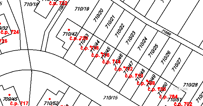 Poříčí 714, Boršov nad Vltavou na parcele st. 710/45 v KÚ Boršov nad Vltavou, Katastrální mapa