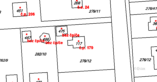 Lhota 179 na parcele st. 117 v KÚ Lhota u Dřís, Katastrální mapa