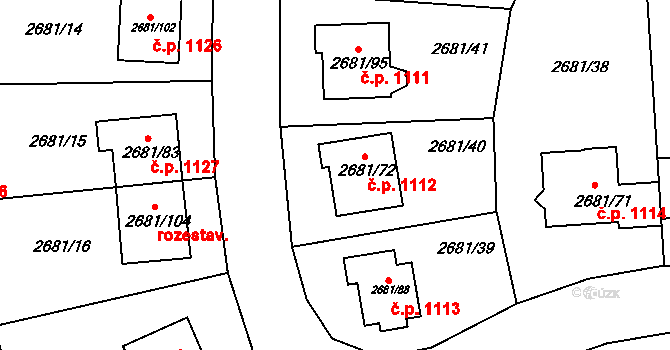 Bučovice 1112 na parcele st. 2681/72 v KÚ Bučovice, Katastrální mapa