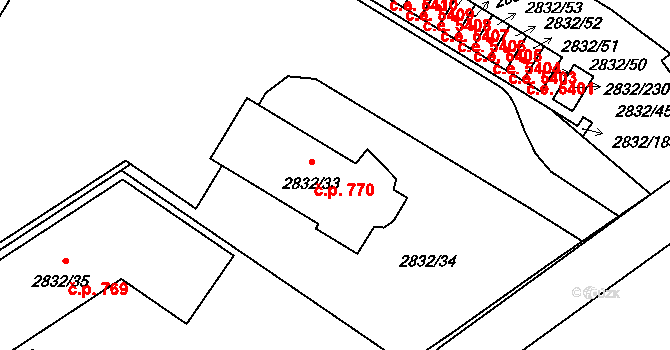 Kamenice nad Lipou 770 na parcele st. 2832/33 v KÚ Kamenice nad Lipou, Katastrální mapa