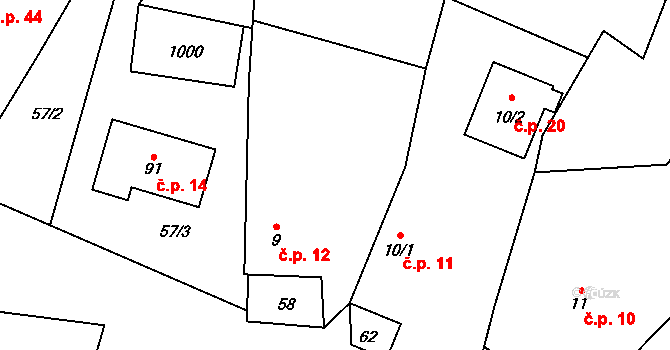 Ždánov 12 na parcele st. 9 v KÚ Ždánov, Katastrální mapa