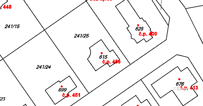 Štoky 456 na parcele st. 615 v KÚ Štoky, Katastrální mapa