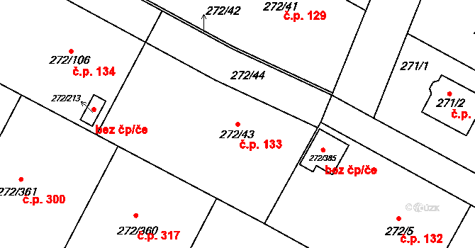Křeslice 133, Praha na parcele st. 272/43 v KÚ Křeslice, Katastrální mapa