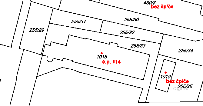 Semtín 114, Pardubice na parcele st. 1018 v KÚ Semtín, Katastrální mapa