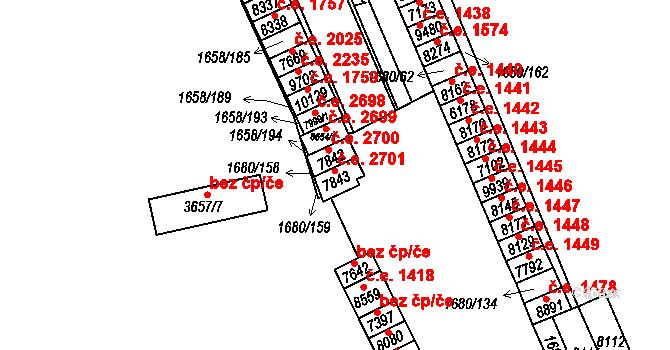 Hodonín 2701 na parcele st. 7843 v KÚ Hodonín, Katastrální mapa