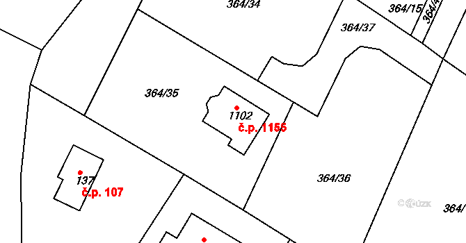 Ládví 1155, Kamenice na parcele st. 1102 v KÚ Ládví, Katastrální mapa