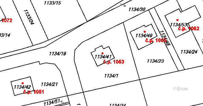 Štramberk 1053 na parcele st. 1134/41 v KÚ Štramberk, Katastrální mapa
