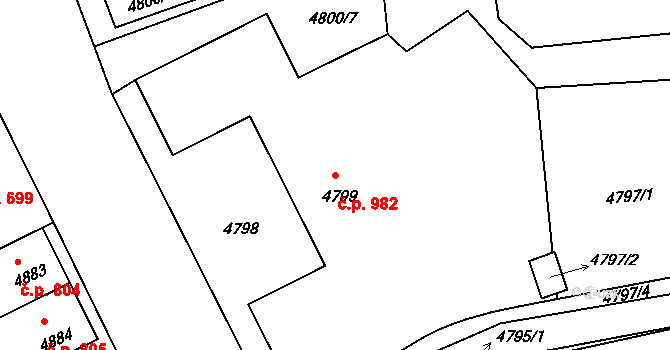Předměstí 982, Litoměřice na parcele st. 4799 v KÚ Litoměřice, Katastrální mapa