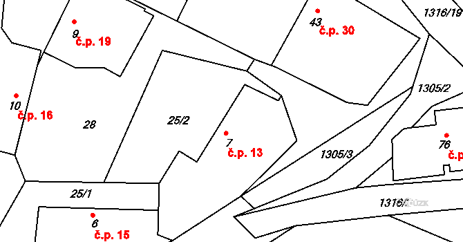 Čelivo 13, Postupice na parcele st. 7 v KÚ Čelivo, Katastrální mapa