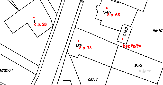 Olbramovice Ves 73, Olbramovice na parcele st. 135 v KÚ Olbramovice u Votic, Katastrální mapa