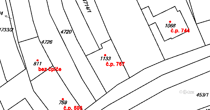 Polešovice 767 na parcele st. 1133 v KÚ Polešovice, Katastrální mapa