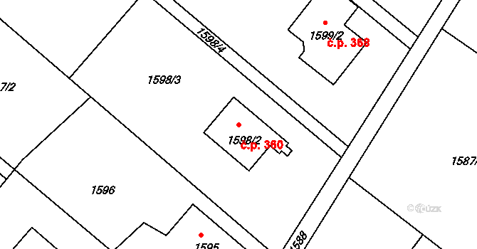 Nová Bělá 360, Ostrava na parcele st. 1598/2 v KÚ Nová Bělá, Katastrální mapa